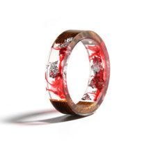 Load image into Gallery viewer, Unisex Handmade Wood Resin Ring Dried Flowers Plants Inside Jewelry Resin Ring Transparent Anniversary Every Day Ring
