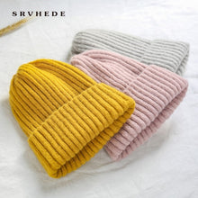 Load image into Gallery viewer, Winter Solid Color Wool Knit Beanie Women Fashion Casual Hat Warm Female Soft Thicken Hedging Cap Slouchy Bonnet Ski
