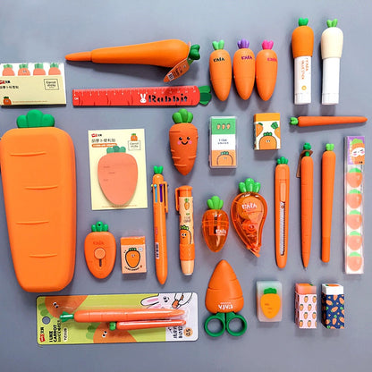 Creative Carrot Series Silicone Soft Pencil Case Pen-holder Organizer Bag Stationery Set Kids Birthday Gift