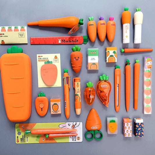 Creative Carrot Series Silicone Soft Pencil Case Pen-holder Organizer Bag Stationery Set Kids Birthday Gift