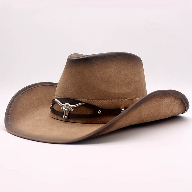 Top Quality West Cowboy Hat Fashion Faux Leather Metal Bull Head Decoration Sombrero Western Men Women Cap