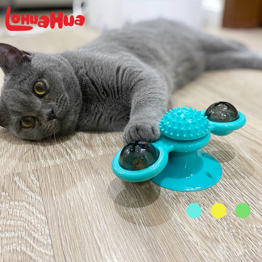 Cat Turning Windmill Toy Funny Massage Rotatable Cat Toys With Catnip Spiked Ball Teeth Cleaning Pet Products