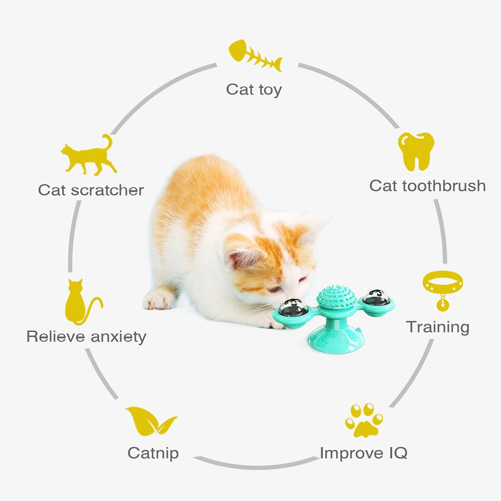 Cat Turning Windmill Toy Funny Massage Rotatable Cat Toys With Catnip Spiked Ball Teeth Cleaning Pet Products