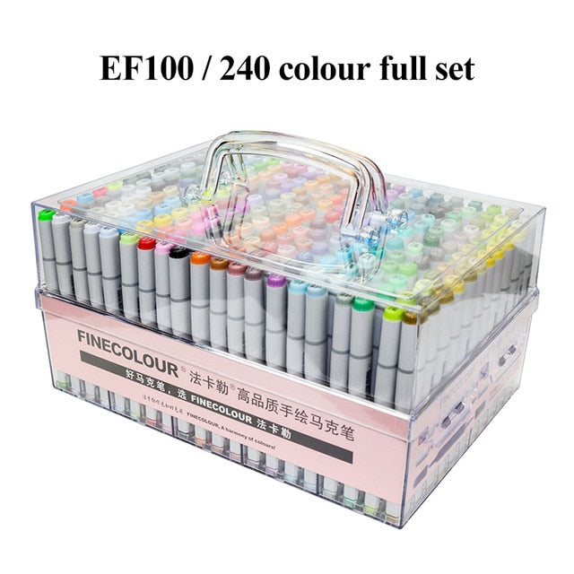 Finecolour Art Marker/Plastic Portable Hard Box Pen EF100/101/102/103 160/240/480 Colors Double-Headed Brush Alcohol Oily Marker