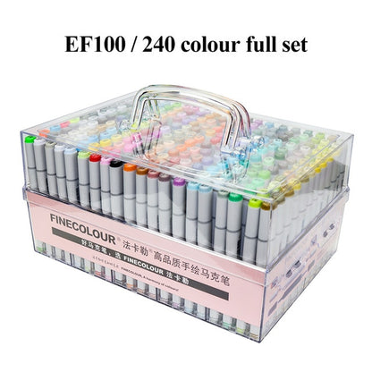 Finecolour Art Marker/Plastic Portable Hard Box Pen EF100/101/102/103 160/240/480 Colors Double-Headed Brush Alcohol Oily Marker