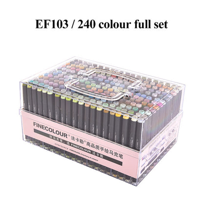 Finecolour Art Marker/Plastic Portable Hard Box Pen EF100/101/102/103 160/240/480 Colors Double-Headed Brush Alcohol Oily Marker