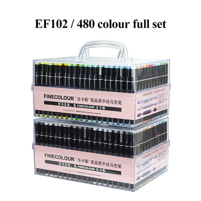 Finecolour Art Marker/Plastic Portable Hard Box Pen EF100/101/102/103 160/240/480 Colors Double-Headed Brush Alcohol Oily Marker