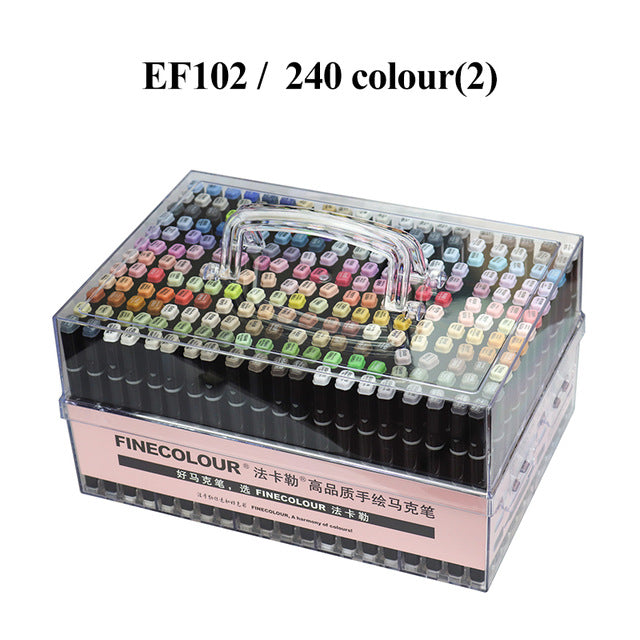 Finecolour Art Marker/Plastic Portable Hard Box Pen EF100/101/102/103 160/240/480 Colors Double-Headed Brush Alcohol Oily Marker