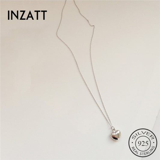 INZATT Classic Real 925 Sterling Silver Heart Pendant Necklaces For Women Anniversary Party Fine Jewelry Gold Color