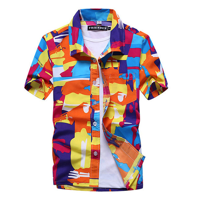 Mens Summer Hawaiian Flower Beach Shirt Short Sleeve Floral Shirts Men Casual Holiday Vacation Clothing