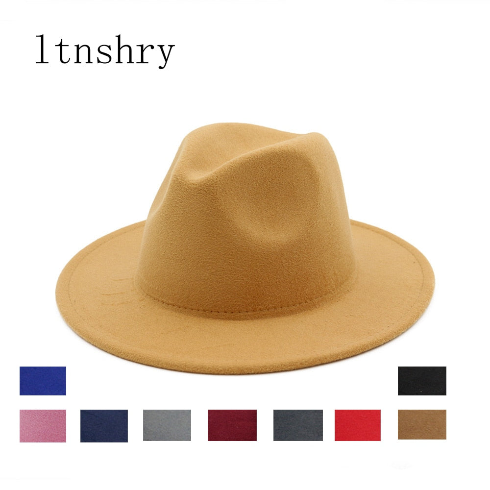 Womens Felt Hat Fedoras Big Brim Hats For Women British Style Vintage Church Hats Lady Flat Brim Fedoras