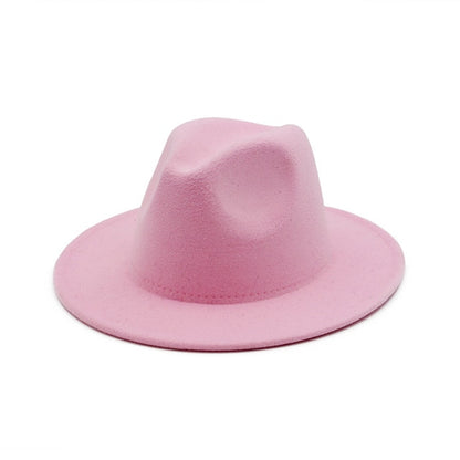 Womens Felt Hat Fedoras Big Brim Hats For Women British Style Vintage Church Hats Lady Flat Brim Fedoras