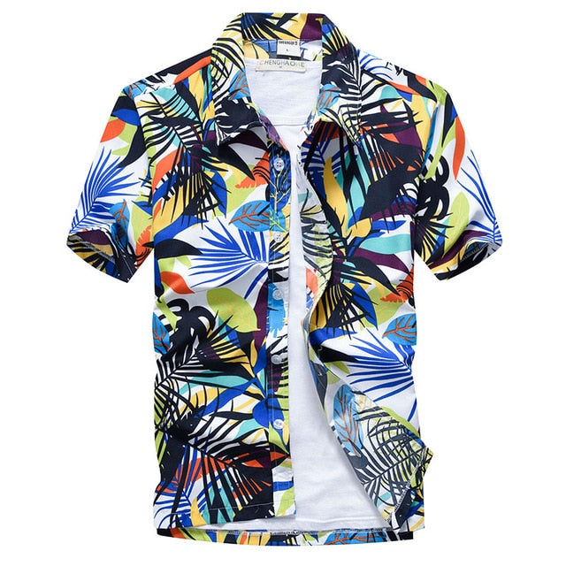 Colorful Patchwork Printed Hawaiian Style Beach Shirt for Men Short Sleeve Comfortable Shirts