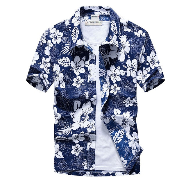 Colorful Patchwork Printed Hawaiian Style Beach Shirt for Men Short Sleeve Comfortable Shirts