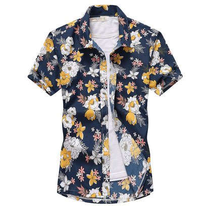 Colorful Patchwork Printed Hawaiian Style Beach Shirt for Men Short Sleeve Comfortable Shirts