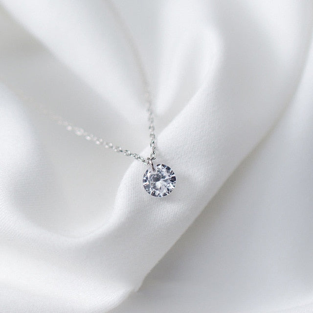 INZATT Cute Geometric Round 925 Sterling Silver Jewelry Choker Pendant Necklace For Women Engagement Rose Gold Color Gift
