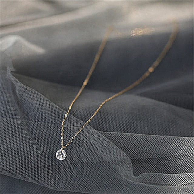 INZATT Cute Geometric Round 925 Sterling Silver Jewelry Choker Pendant Necklace For Women Engagement Rose Gold Color Gift