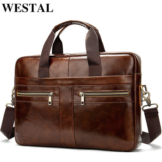 WESTAL bag, men's genuine leather briefcase, men's laptop bag, men's natural leather bag, men's messenger bags, men's briefcases