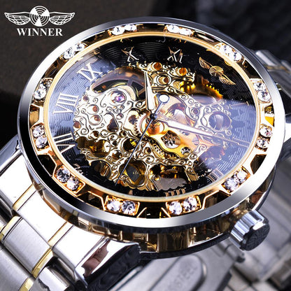 Transparent Fashion Diamond Luminous Gear Movement Royal Design Men Top Brand Luxury Male Mechanical Skeleton Wrist Watch