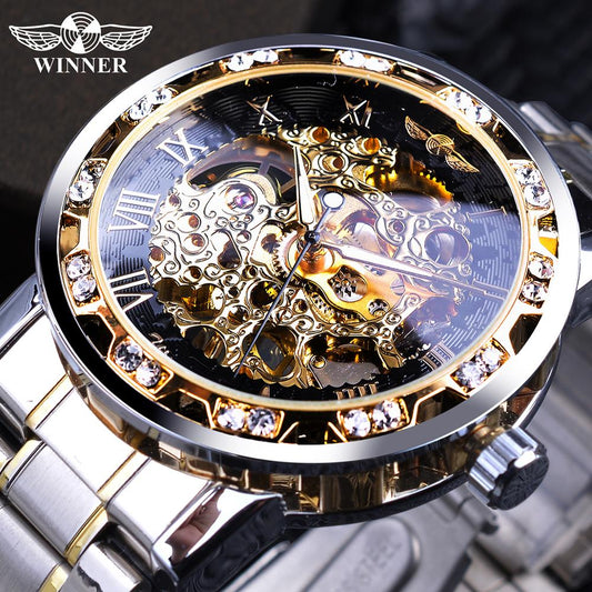 Transparent Fashion Diamond Luminous Gear Movement Royal Design Men Top Brand Luxury Male Mechanical Skeleton Wrist Watch