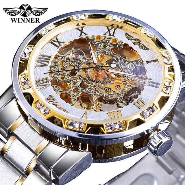 Transparent Fashion Diamond Luminous Gear Movement Royal Design Men Top Brand Luxury Male Mechanical Skeleton Wrist Watch