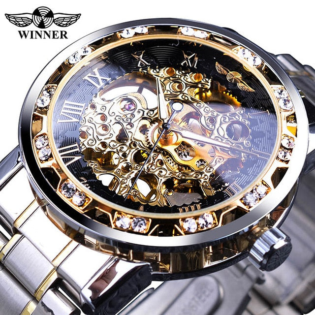Transparent Fashion Diamond Luminous Gear Movement Royal Design Men Top Brand Luxury Male Mechanical Skeleton Wrist Watch