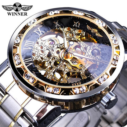 Transparent Fashion Diamond Luminous Gear Movement Royal Design Men Top Brand Luxury Male Mechanical Skeleton Wrist Watch