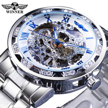 Load image into Gallery viewer, Transparent Fashion Diamond Luminous Gear Movement Royal Design Men Top Brand Luxury Male Mechanical Skeleton Wrist Watch
