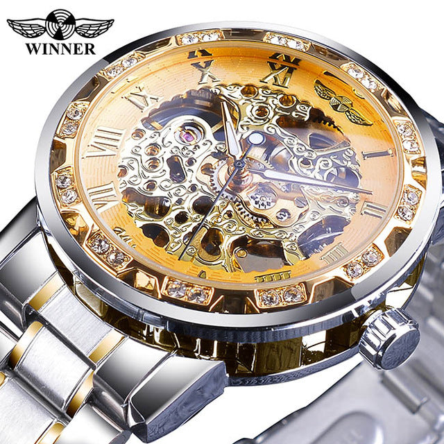 Transparent Fashion Diamond Luminous Gear Movement Royal Design Men Top Brand Luxury Male Mechanical Skeleton Wrist Watch