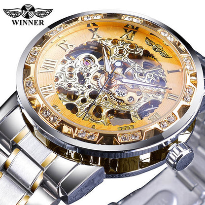 Transparent Fashion Diamond Luminous Gear Movement Royal Design Men Top Brand Luxury Male Mechanical Skeleton Wrist Watch