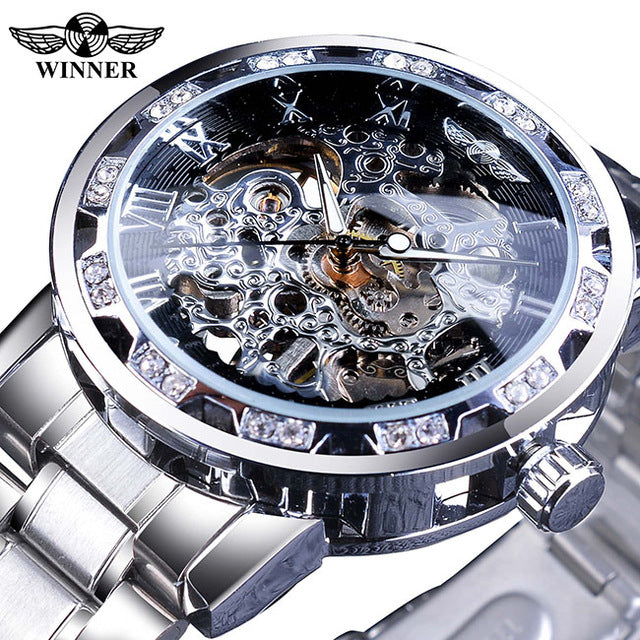 Transparent Fashion Diamond Luminous Gear Movement Royal Design Men Top Brand Luxury Male Mechanical Skeleton Wrist Watch