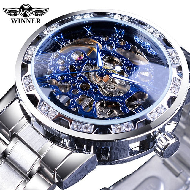Transparent Fashion Diamond Luminous Gear Movement Royal Design Men Top Brand Luxury Male Mechanical Skeleton Wrist Watch