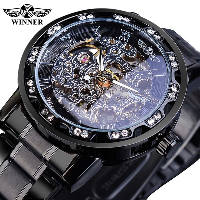 Transparent Fashion Diamond Luminous Gear Movement Royal Design Men Top Brand Luxury Male Mechanical Skeleton Wrist Watch