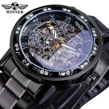 Load image into Gallery viewer, Transparent Fashion Diamond Luminous Gear Movement Royal Design Men Top Brand Luxury Male Mechanical Skeleton Wrist Watch
