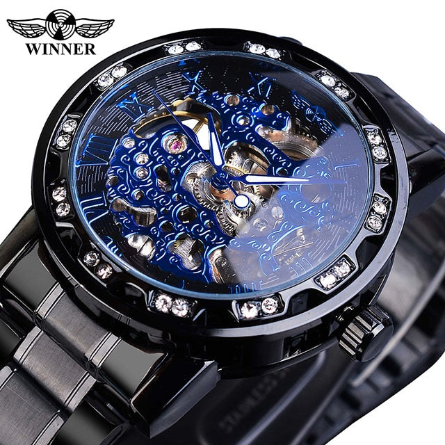 Transparent Fashion Diamond Luminous Gear Movement Royal Design Men Top Brand Luxury Male Mechanical Skeleton Wrist Watch