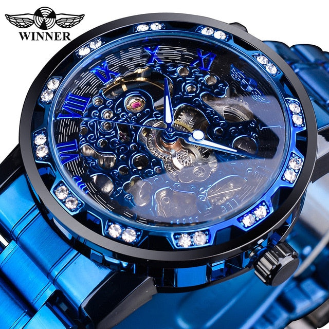 Transparent Fashion Diamond Luminous Gear Movement Royal Design Men Top Brand Luxury Male Mechanical Skeleton Wrist Watch