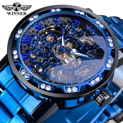 Transparent Fashion Diamond Luminous Gear Movement Royal Design Men Top Brand Luxury Male Mechanical Skeleton Wrist Watch