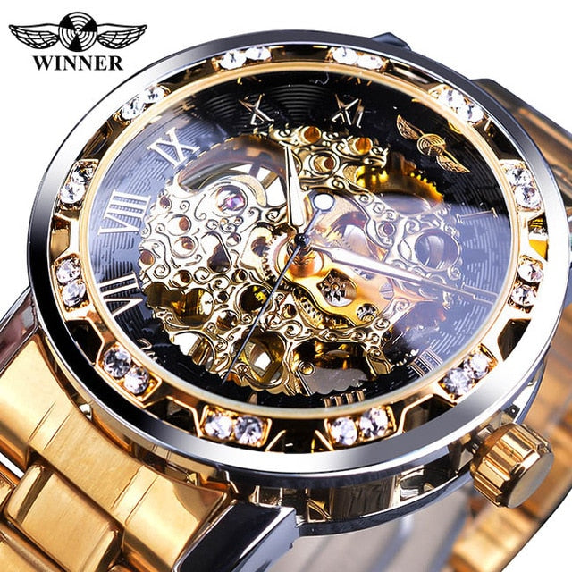 Transparent Fashion Diamond Luminous Gear Movement Royal Design Men Top Brand Luxury Male Mechanical Skeleton Wrist Watch