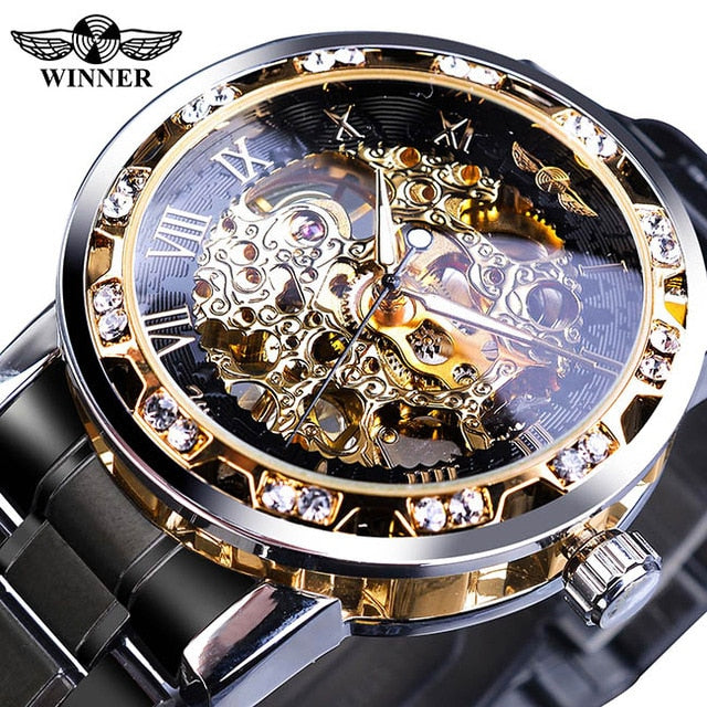Transparent Fashion Diamond Luminous Gear Movement Royal Design Men Top Brand Luxury Male Mechanical Skeleton Wrist Watch