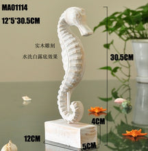 Load image into Gallery viewer, Mediterranean Style Wood Crafts Home Decoration Accessories Wooden Crafts Starfish Conch Hippocampus Wood Carving Marine Decor
