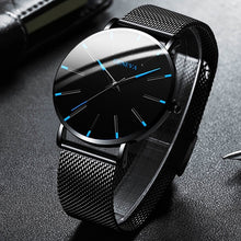 Load image into Gallery viewer, Minimalist menswear ultra thin watches simple business stainless steel mesh belt quartz watch
