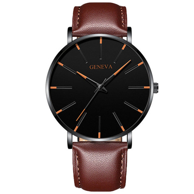 Minimalist menswear ultra thin watches simple business stainless steel mesh belt quartz watch