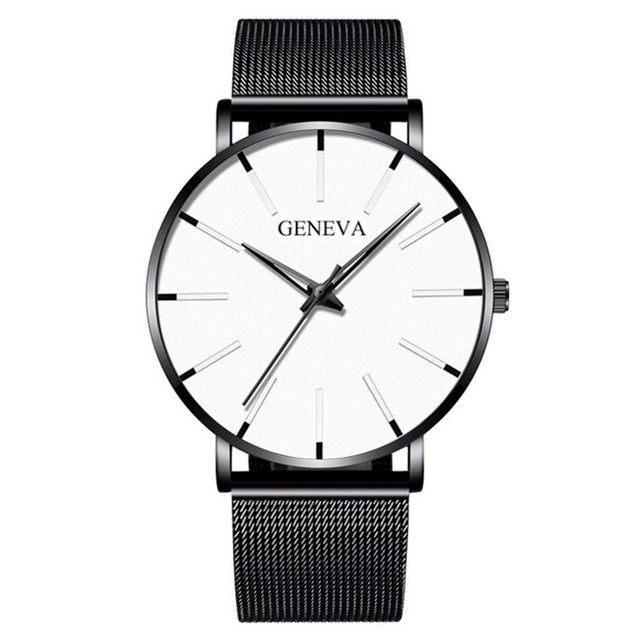 Minimalist menswear ultra thin watches simple business stainless steel mesh belt quartz watch