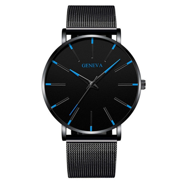 Minimalist menswear ultra thin watches simple business stainless steel mesh belt quartz watch