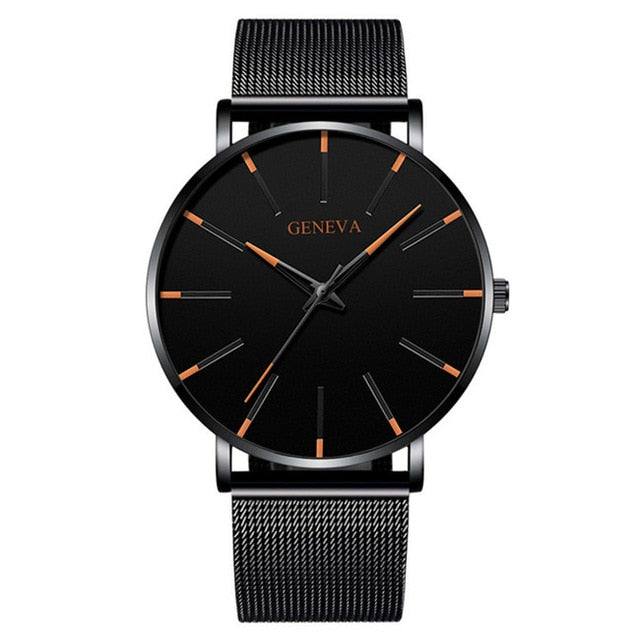 Minimalist menswear ultra thin watches simple business stainless steel mesh belt quartz watch
