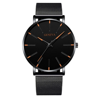 Minimalist menswear ultra thin watches simple business stainless steel mesh belt quartz watch