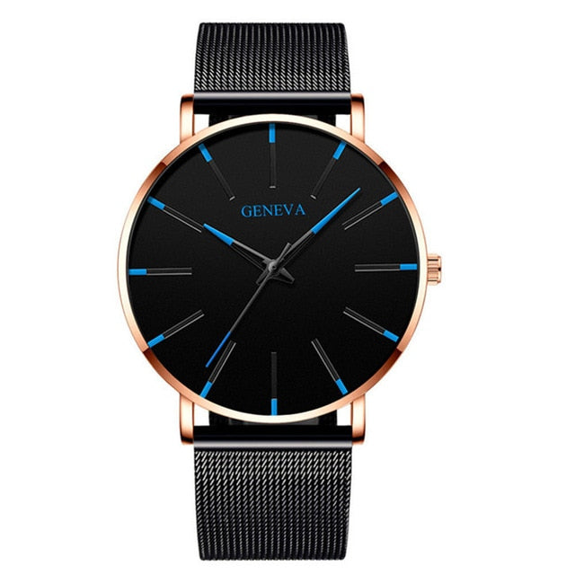 Minimalist menswear ultra thin watches simple business stainless steel mesh belt quartz watch