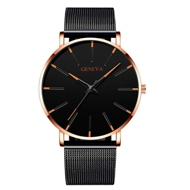 Minimalist menswear ultra thin watches simple business stainless steel mesh belt quartz watch