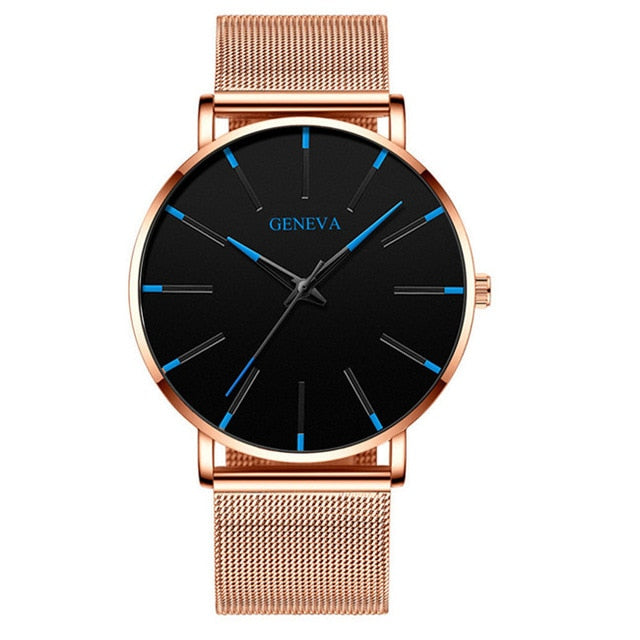 Minimalist menswear ultra thin watches simple business stainless steel mesh belt quartz watch