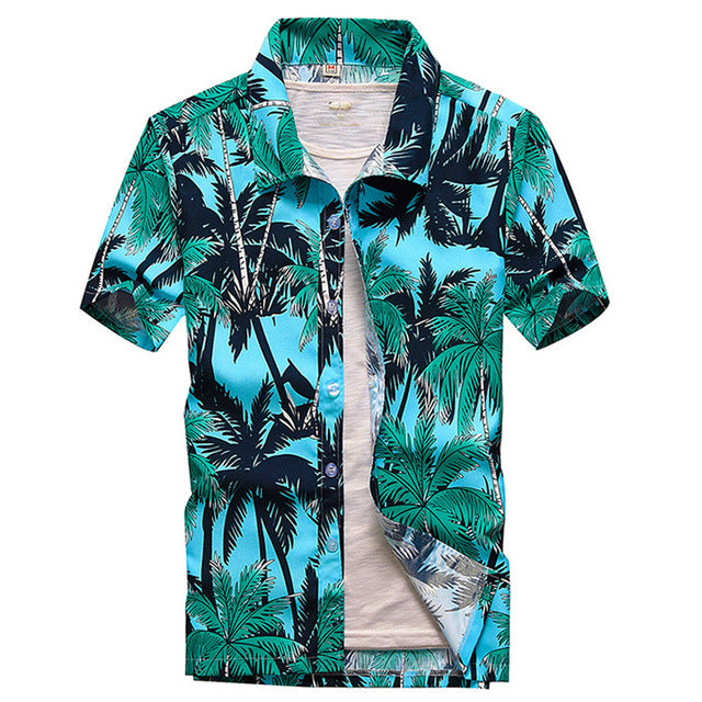 Colorful Patchwork Printed Hawaiian Style Beach Shirt for Men Short Sleeve Comfortable Shirts